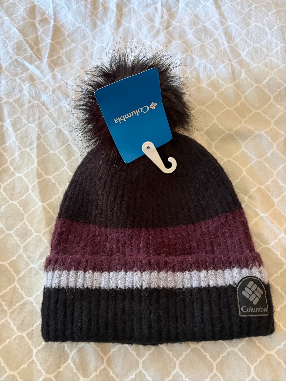 Columbia Black, Plum & Light Gray Pom Pom Beanie